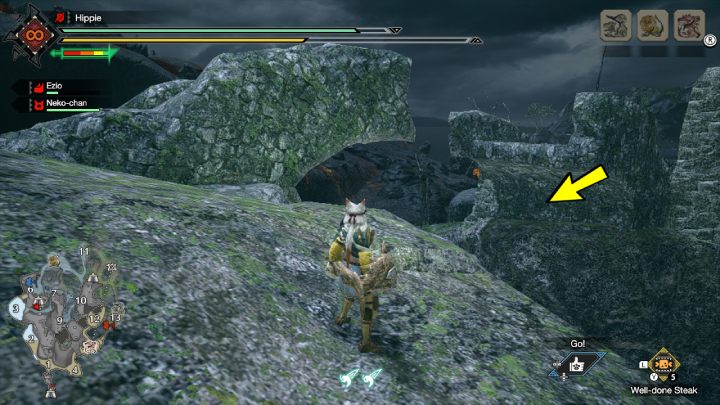 9 stara wiadomość znajduje się niedaleko Podobozu 2 - Monster Hunter Rise: Stare wiadomości - Jaskinie Lawy, znajdźki, mapa - Monster Hunter Rise - poradnik do gry