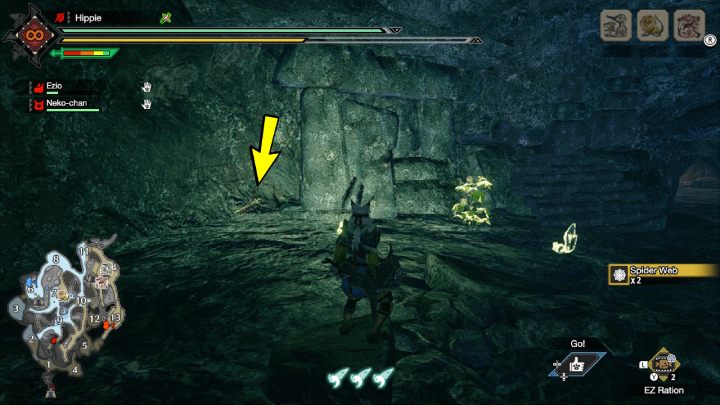 10 stara wiadomość znajduje się pod powierzchnią ziemi, między obszarami 1 i 9 - Monster Hunter Rise: Stare wiadomości - Jaskinie Lawy, znajdźki, mapa - Monster Hunter Rise - poradnik do gry