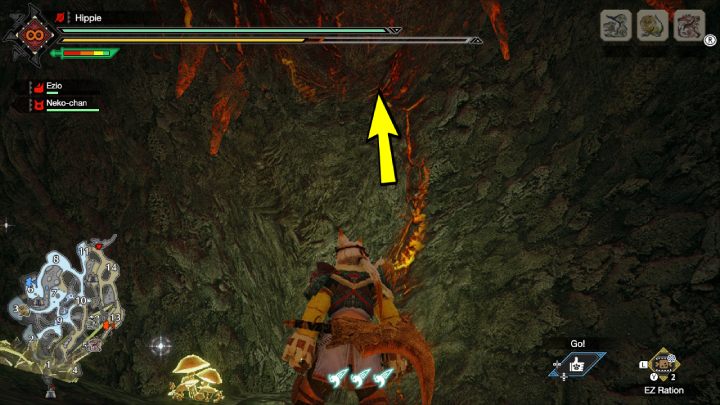 10 stara wiadomość o Furii znajduje się pod powierzchnią ziemi, w okolicach obszaru nr 11 - Monster Hunter Rise: Stare wiadomości - Jaskinie Lawy, znajdźki, mapa - Monster Hunter Rise - poradnik do gry