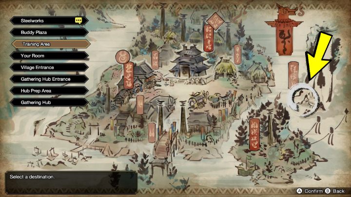 Po zapoznaniu się z okolicą i jej mieszkańcami, udajcie się na obszar treningowy, znajdujący się we wschodniej części wioski - Monster Hunter Rise: Porady na start - Monster Hunter Rise - poradnik do gry