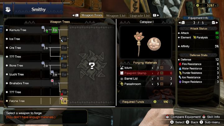 Statystyki broni, którą chcecie wykuć, wyświetlają się po prawej stronie ekranu - Monster Hunter Rise: Porady na start - Monster Hunter Rise - poradnik do gry