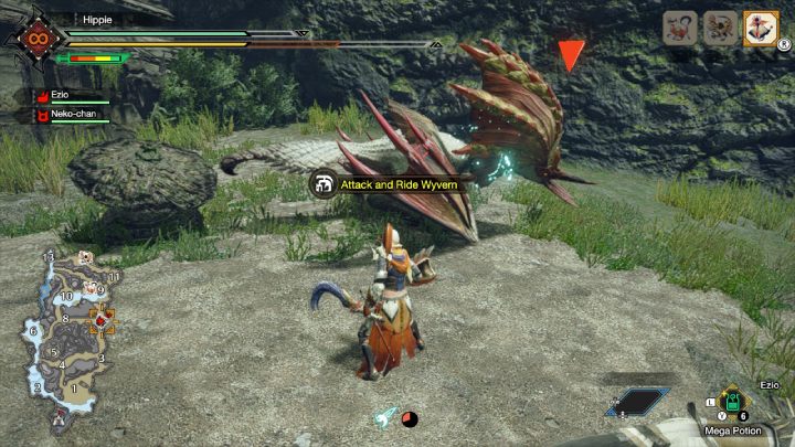 Potwór w stanie umożliwiającym dosiadanie zostanie powalony na ziemię, a nad jego głową pojawi się czerwona ikona - Monster Hunter Rise: Wiwerna - jak jeździć? - Monster Hunter Rise - poradnik do gry