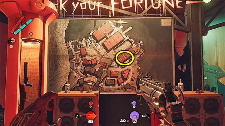 Po wejściu do budynku zauważycie mapę dzielnicy z różnymi punktami - Deathloop: Supersprytne - solucja, opis przejścia - Deathloop - poradnik do gry
