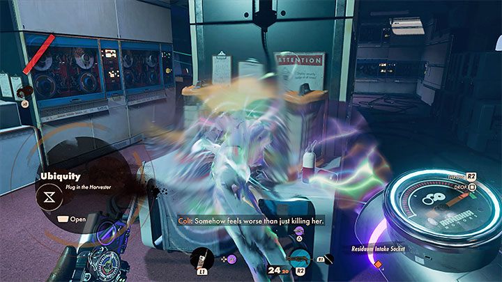 Po tym jak po raz pierwszy pokonacie Wenjie w dzielnicy Kompleks musicie w ramach misji Wszechobecność dotrzeć do niej z przenośnym urządzeniem zbierającym i pobrać po raz pierwszy rezyduum dzięki zassaniu jej pozostałości - Deathloop: Jak pokonać bossa Dr. Wenjie Evans? - Deathloop - poradnik do gry