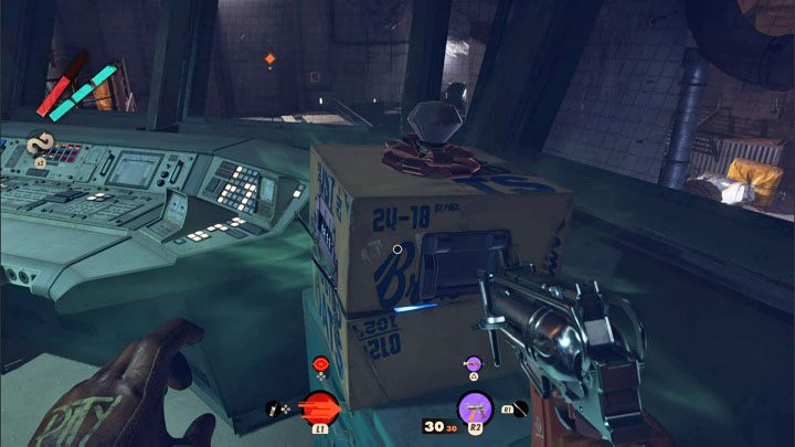 Użycie hakofalówki odblokuje boczne drzwi pomieszczenia kontrolnego - Deathloop: Gdzie są pudła w Wyzwaniu przebudzenia (Wake Up Challenge)? - Deathloop - poradnik do gry