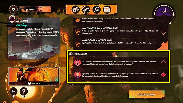 Dostępność Wizjonerów możecie też sprawdzać w oknie przygotowań do misji - Deathloop: Dlaczego Nie ma Wizjonera? - Deathloop - poradnik do gry