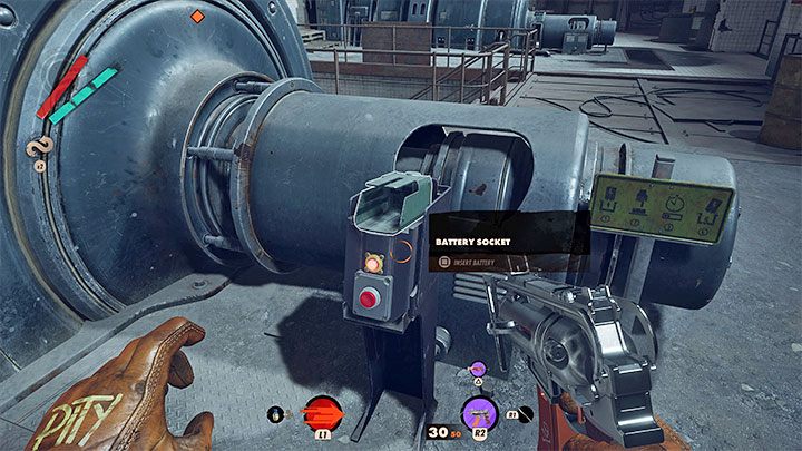 Baterie używane są do zasilania różnych urządzeń - rozglądajcie się za interaktywnymi slotami podobnymi do tego z powyższego obrazka - Deathloop: Jak używać baterii? - Deathloop - poradnik do gry