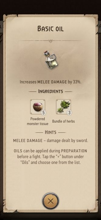 Działanie: zwiększa obrażenia zadawane w walce wręcz o 33% - Wiedźmin Pogromca potworów: Oleje - Wiedźmin Pogromca potworów - poradnik do gry