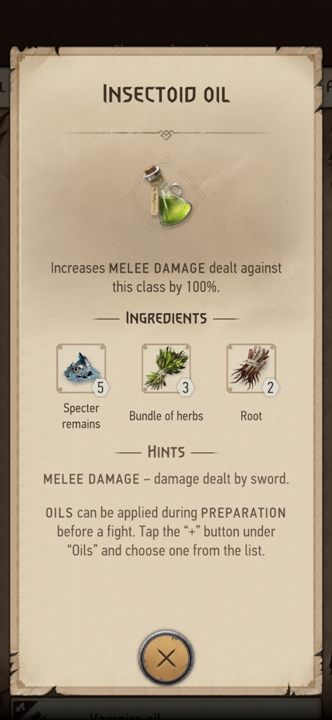 Działanie: zwiększa obrażenia zadawane insektoidom w walce wręcz o 100% - Wiedźmin Pogromca potworów: Oleje - Wiedźmin Pogromca potworów - poradnik do gry