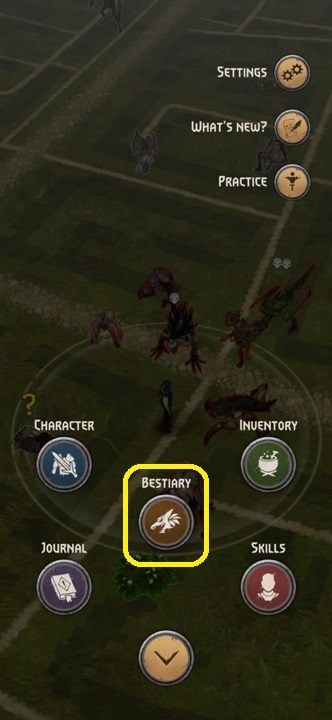 Kolejnym krokiem będzie wejście w bestiariusz, dostępny na samym środku ekranu - Wiedźmin Pogromca potworów: Gromady - jak rozpoznać? - Wiedźmin Pogromca potworów - poradnik do gry