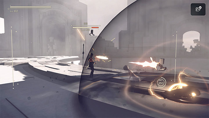 9S może tworzyć kopułę, która jest w stanie spowolnić ruchy oraz ograniczyć dostępność ruchów - NieR Automata: Zakończenia Route C i Route D - solucja, opis przejścia - NieR Automata - poradnik do gry