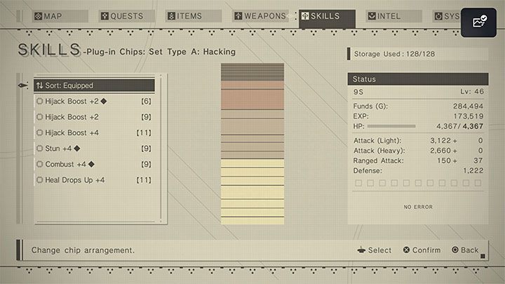 W trakcie gry możecie ułatwiać sobie hakowanie oraz zwiększać jego skuteczność poprzez kolekcjonowanie i instalowanie czipów z grupy Hacking - NieR Automata: Hakowanie - NieR Automata - poradnik do gry