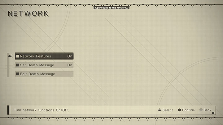 Jeśli odmówiliście lub chcecie zmienić swoją decyzję, to w opcjach gry możecie przejść do zakładki Game i zmienić ustawienie dla pozycji Network Features (na On) - NieR Automata: Elementy społecznościowe - NieR Automata - poradnik do gry