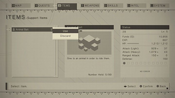 Mając co najmniej 1 przynętę dotrzyjcie z nią do lokacji, w której przebywają dzikie zwierzęta - NieR Automata: Zwierzęta - jak oswoić? - NieR Automata - poradnik do gry