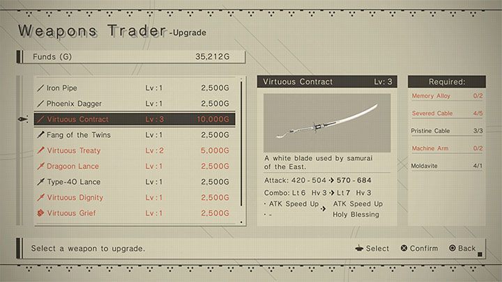 Masamune może awansować bronie na poziom 4, przy czym musicie mu oczywiście zapłacić oraz dostarczyć (rzadkie) składniki rzemieślnicze - NieR Automata: Czwarty poziom broni - jak osiągnąć? - NieR Automata - poradnik do gry
