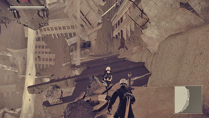 Scena ucieczki zakłada dotarcie do górnego otworu, który był pokazany po pokonaniu bossa - NieR Automata: 3 Rozdział, Route A - solucja, opis przejścia - NieR Automata - poradnik do gry
