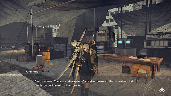 Po dotarciu do obozu ruchu oporu (Resistance Camp) wysłuchajcie rozmowy przez radio i spotkajcie się z Anemone - NieR Automata: 7 Rozdział, Route A - solucja, opis przejścia - NieR Automata - poradnik do gry