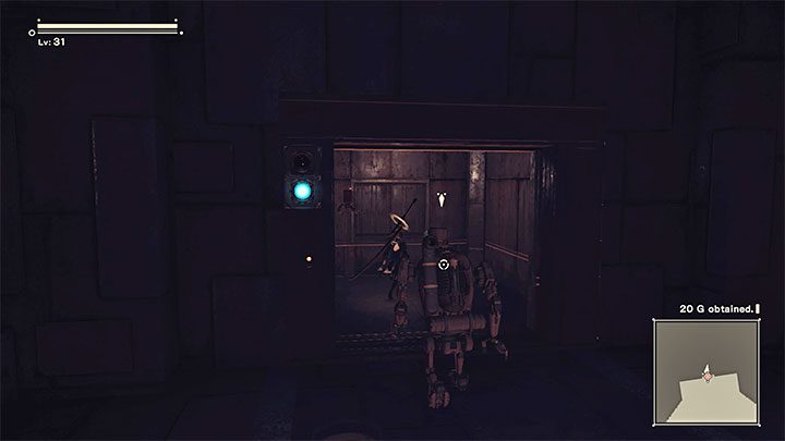 Wyczekujcie komunikatu o odblokowaniu dostępu do windy i pobiegnijcie do niej ignorując pozostałe maszyny - NieR Automata: 9 Rozdział, Route A - solucja, opis przejścia - NieR Automata - poradnik do gry