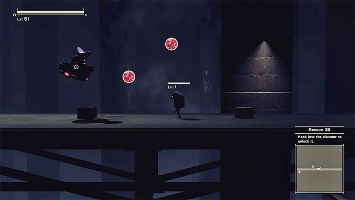 W lokacji, w której liczna grupa maszyn walczy ze sobą możecie po prostu od razu wyruszyć do przejścia, nad którym zapalona jest niebieska lampka - NieR Automata: 9 Rozdział, Route B - solucja, opis przejścia - NieR Automata - poradnik do gry