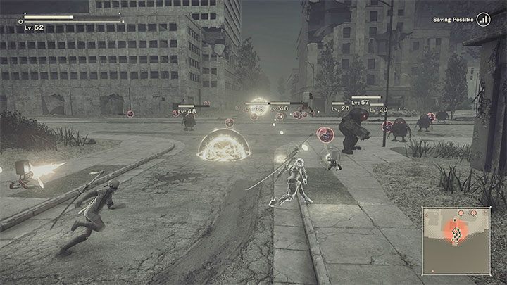 W każdej z 3 lokacji spotkacie dużą grupę maszyn i możecie je atakować polegając na dowolnych głównych atakach 2B i dowolnych programach podów - NieR Automata: 11 Rozdział, 2B i 9S - Route C,D - solucja, opis przejścia - NieR Automata - poradnik do gry