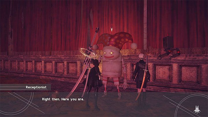 Pieczątka 9 - Wejdźcie do głównego budynku parku rozrywki i obejrzyjcie przedstawienie na scenie - NieR Automata: Park rozrywki - solucja, misje poboczne - NieR Automata - poradnik do gry