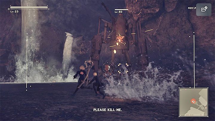 W dalszej części kanionu spodziewajcie się początkowo konfrontacji z maszynami z 30-35 poziomu doświadczenia - NieR Automata: Las i Zamek - solucja, misje poboczne - NieR Automata - poradnik do gry