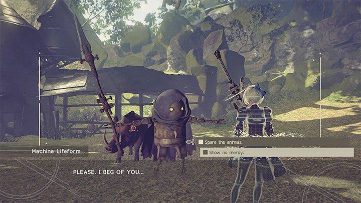 Opis questu: Po dotarciu na miejsce spotkacie pojedynczą maszynę, która będzie krzyczała do bohaterów i próbowała ich przepędzić - NieR Automata: Las i Zamek - solucja, misje poboczne - NieR Automata - poradnik do gry