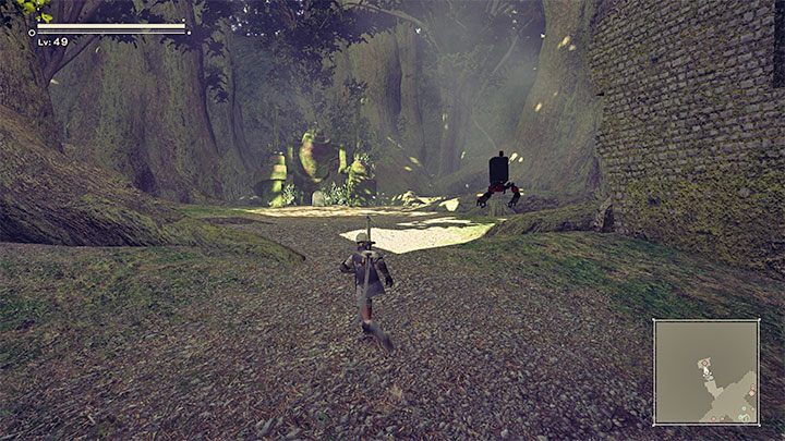 W nowym obszarze jest mini-boss ze złotą niezniszczalną tarczą - NieR Automata: Las i Zamek - solucja, misje poboczne - NieR Automata - poradnik do gry