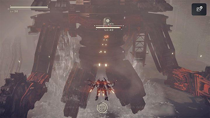 Znanego ze ścieżki Route A goliata możecie atakować z wykorzystaniem wyposażenia Flight Suita, ale bossa warto tez osłabiać hakowaniem - NieR Automata: 1 Rozdział, Route B - solucja, opis przejścia - NieR Automata - poradnik do gry