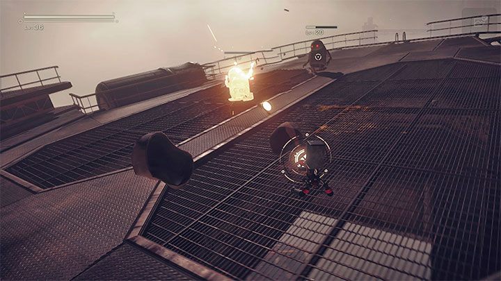 Druga część tej sceny zakłada kontrolowanie samego poda po to żeby niszczyć zbliżające się maszyny - NieR Automata: 1 Rozdział, Route B - solucja, opis przejścia - NieR Automata - poradnik do gry