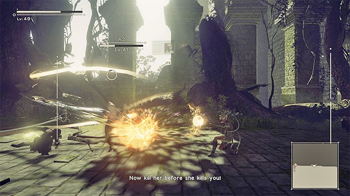 Konfrontacja z A2 ma bardzo podobne ogólne założenia do pojedynku z Route A - NieR Automata: 6 Rozdział, Route B - solucja, opis przejścia - NieR Automata - poradnik do gry