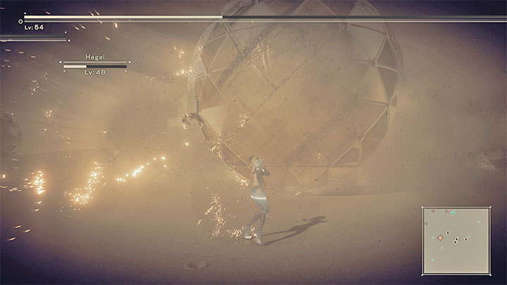 Atakowane kule po pewnym czasie otaczają się tarczą ochronną - przykład takiej sytuacji prezentuje powyższy obrazek - NieR Automata: 12 Rozdział, A2 - Route C,D - solucja, opis przejścia - NieR Automata - poradnik do gry