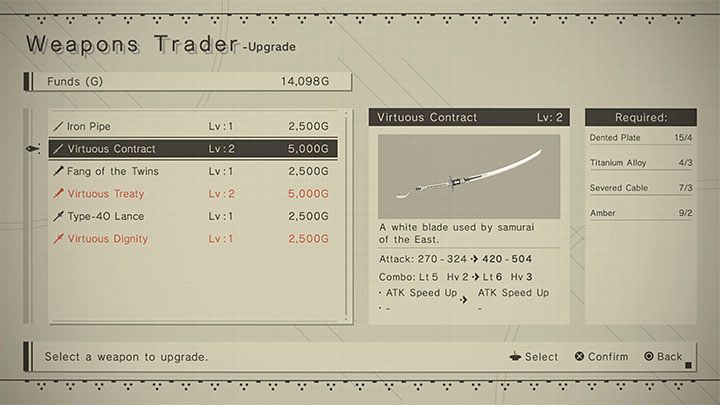 Każda broń biała, którą zdobędziecie w grze, początkowo będzie znajdowała się na 1 poziomie - NieR Automata: Walka - NieR Automata - poradnik do gry