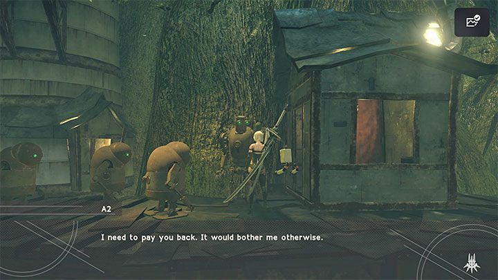 W ramach podziękowania za stworzenie filtra paliwa A2 zaoferuje pomoc w pozbyciu się maszyny nękającej dzieci w wiosce - NieR Automata: 14 Rozdział, A2 - Route C,D - solucja, opis przejścia - NieR Automata - poradnik do gry