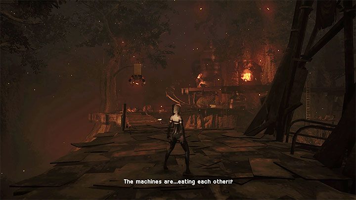 Po tym jak powrócicie do kontrolowania A2 otrzymacie komunikat przez radio, z którego dowiecie się, że wioska maszyn znalazła się w niebezpieczeństwie - NieR Automata: 14 Rozdział, A2 - Route C,D - solucja, opis przejścia - NieR Automata - poradnik do gry