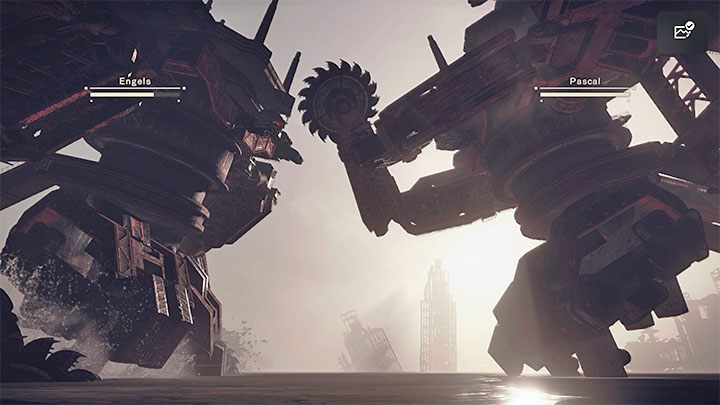 Możecie też korzystać z opcji blokowania ciosów jeśli widzicie, że to Engelsowi uda się jako pierwszemu wykonać atak - NieR Automata: 14 Rozdział, A2 - Route C,D - solucja, opis przejścia - NieR Automata - poradnik do gry