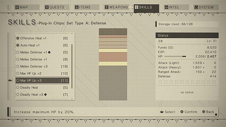 Pasek zdrowia jest permanentnie wydłużany przy każdym kolejnym awansie na wyższy poziom doświadczenia, dzięki czemu Wasza postać może mieć większe szanse w starciach z przeciwnikami z wyższych poziomów - NieR Automata: Leczenie - jak poprawiać zdrowie? - NieR Automata - poradnik do gry