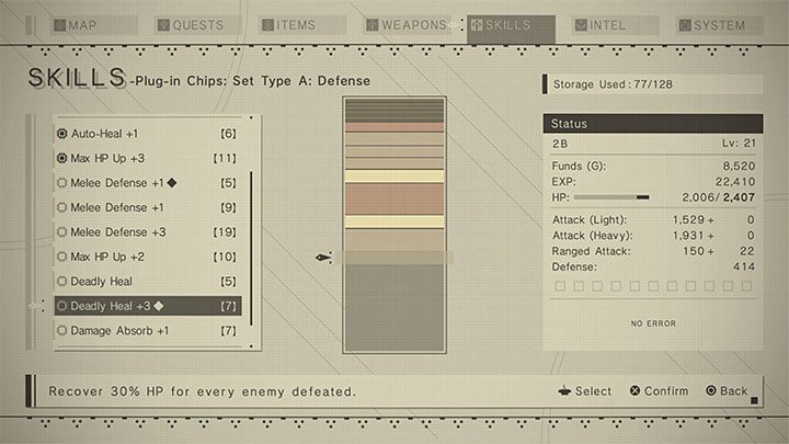 2) Deadly Heal / Offensive Heal - W przypadku obu tych kategorii chipów chodzi o to żeby odzyskiwać trochę punktów zdrowia dzięki atakowaniu przeciwników - NieR Automata: Tryb Berserker Mode - jak używać? - NieR Automata - poradnik do gry