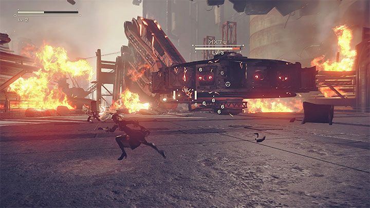 Jeśli macie taką możliwość, to zablokujcie kamerę na mini-bossie po to żeby móc go skutecznie osłabiać - NieR Automata: 1 Rozdział, Route A - solucja, opis przejścia - NieR Automata - poradnik do gry