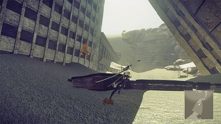 Przejście w stronę pustyni (Desert Zone) znajduje się na przeciwległym końcu zrujnowanego miasta i możecie kierować się zgodnie ze wskazaniami mapy - NieR Automata: 2 Rozdział, Route A - solucja, opis przejścia - NieR Automata - poradnik do gry