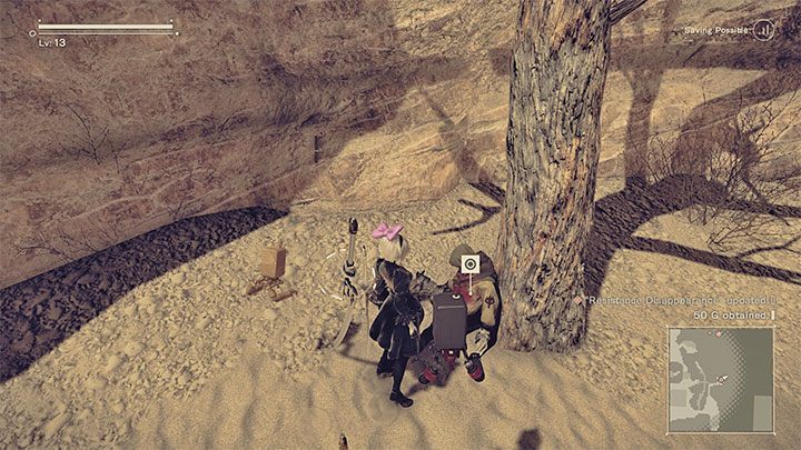 Po walkach wysłuchajcie rozmowy na temat przeanalizowania jednej z maszyn i zbadajcie zwłoki oparte o uschnięte drzewo - NieR Automata: Ruiny miasta - solucja, misje poboczne - NieR Automata - poradnik do gry