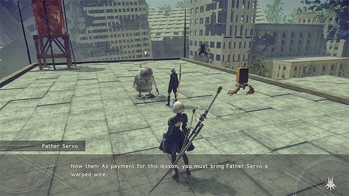 Father Servo w formie zapłaty za sparring zażyczy sobie dostarczenia mu Warped Wire - NieR Automata: Ruiny miasta - solucja, misje poboczne - NieR Automata - poradnik do gry