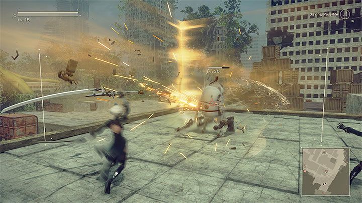 Opis questu Robo Dojo Brown Belt: Musicie kontynuować grę aż ponownie w tym samym miejscu pojawi się ikona z pytajnikami - NieR Automata: Ruiny miasta - solucja, misje poboczne - NieR Automata - poradnik do gry