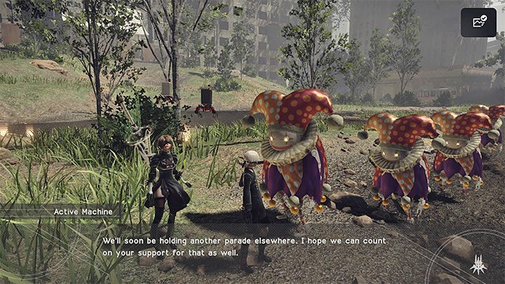 Jeśli poprawnie zaliczyliście misję obrony maszyn, to od zleceniodawcy questu dowiecie się o planowanej innej paradzie - NieR Automata: Ruiny miasta - solucja, misje poboczne - NieR Automata - poradnik do gry