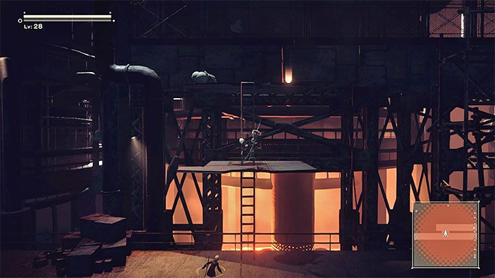 Data Chip D jest na jednym z balkoników obok martwej maszyny - NieR Automata: Ruiny miasta - solucja, misje poboczne - NieR Automata - poradnik do gry