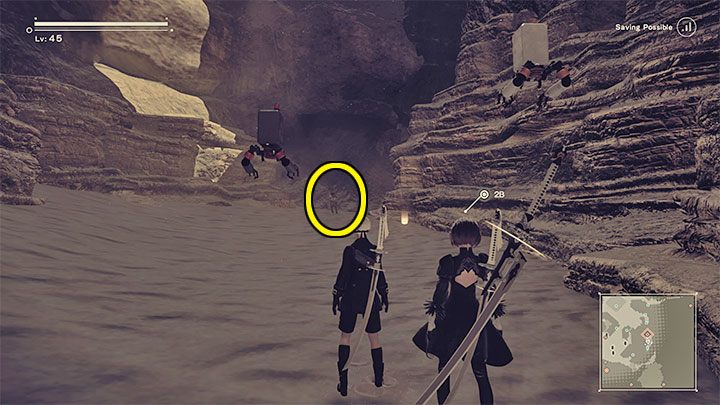 Po przepytaniu NPC-a musicie dotrzeć do obozu Desert Camp, czyli tego na granicy ruin miasta i obszarów pustynnych - NieR Automata: Ruiny miasta - solucja, misje poboczne - NieR Automata - poradnik do gry