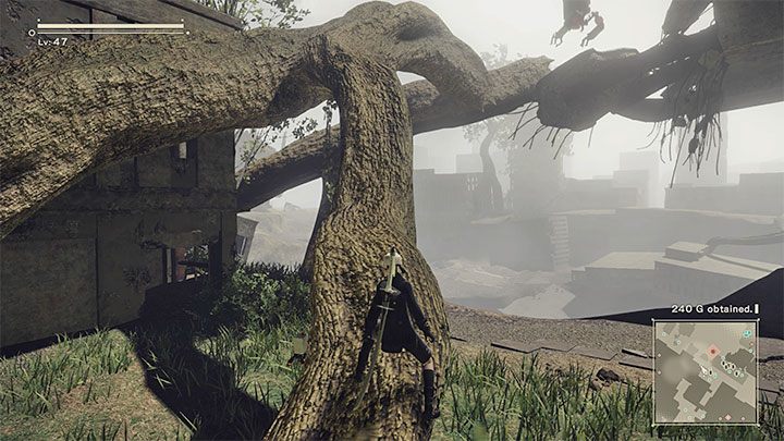 Lokacja z punktu 2 naszej mapy to wysoki fragment uszkodzonego mostu - NieR Automata: Ruiny miasta - solucja, misje poboczne - NieR Automata - poradnik do gry