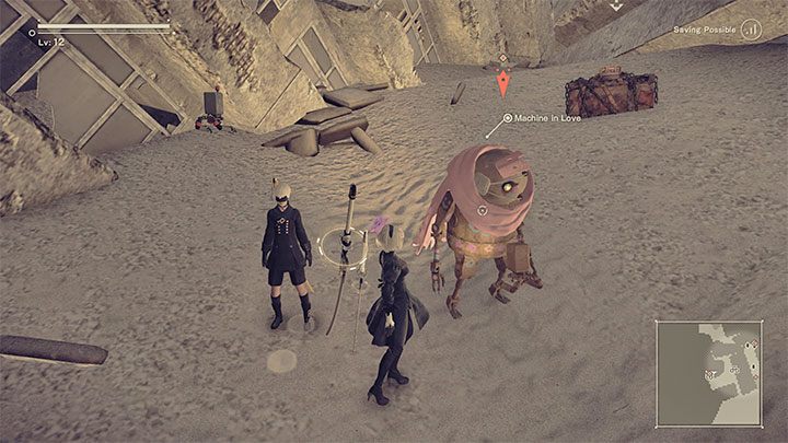 3) Machine in Love - Maszynę tę znajdziecie na terenie zasypanego osiedla na pustyni (Desert Housing) - NieR Automata: Wioska maszyn - solucja, misje poboczne - NieR Automata - poradnik do gry