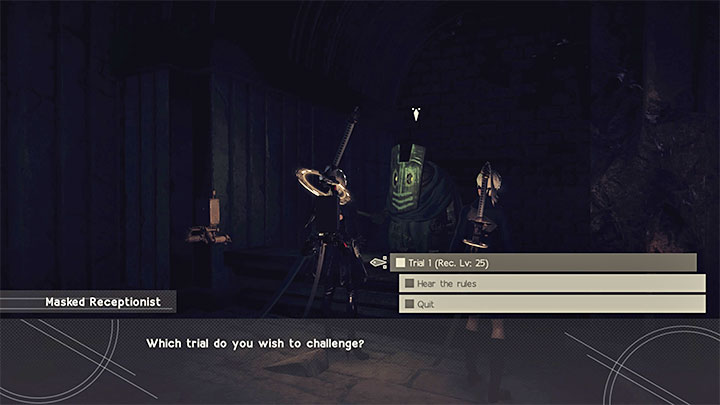 Opis questu: Po dotarciu na miejsce spotkacie zamaskowaną maszynę Masked Machine i zostaniecie wpuszczenie do środka - NieR Automata: Pustynia - solucja, misje poboczne - NieR Automata - poradnik do gry