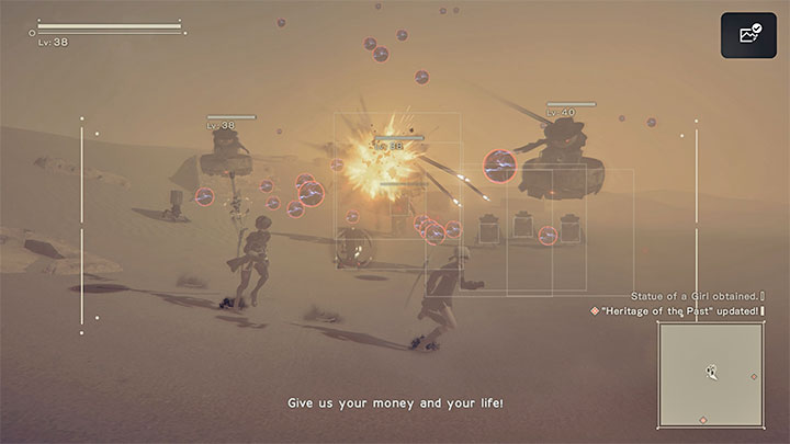 Spodziewajcie się, że zabranie czwartego artefaktu doprowadzi do pojawienia się grupy maszyn w kowbojskich kapeluszach - NieR Automata: Pustynia - solucja, misje poboczne - NieR Automata - poradnik do gry